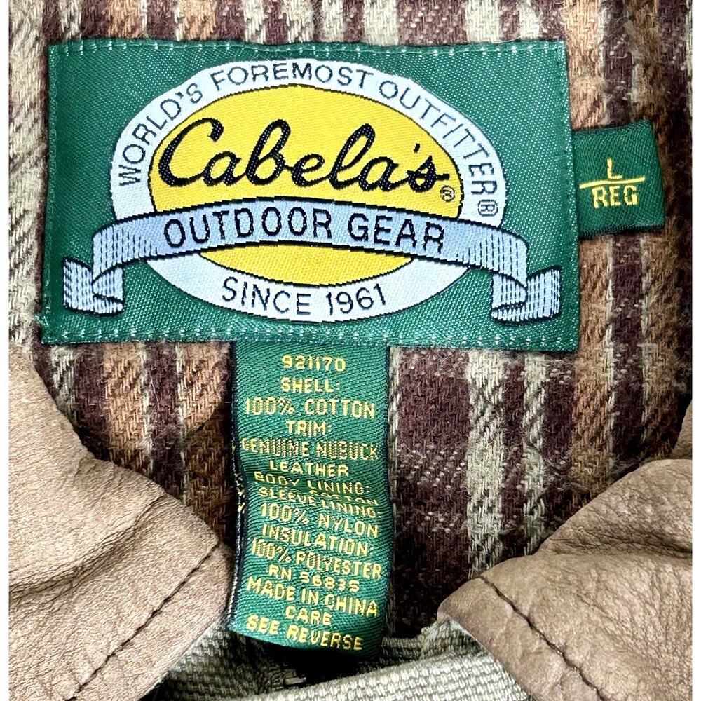 Cabela’s Men’s Chore Field Jacket Beige Nubuck Leather Collar Size L Reg - Picture 5 of 16